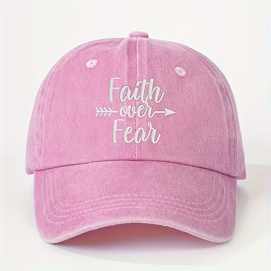 Faith Over Fear Baseball Cap – Pink Washed Christian Cap | Women's Faith Hat with Arrow Design