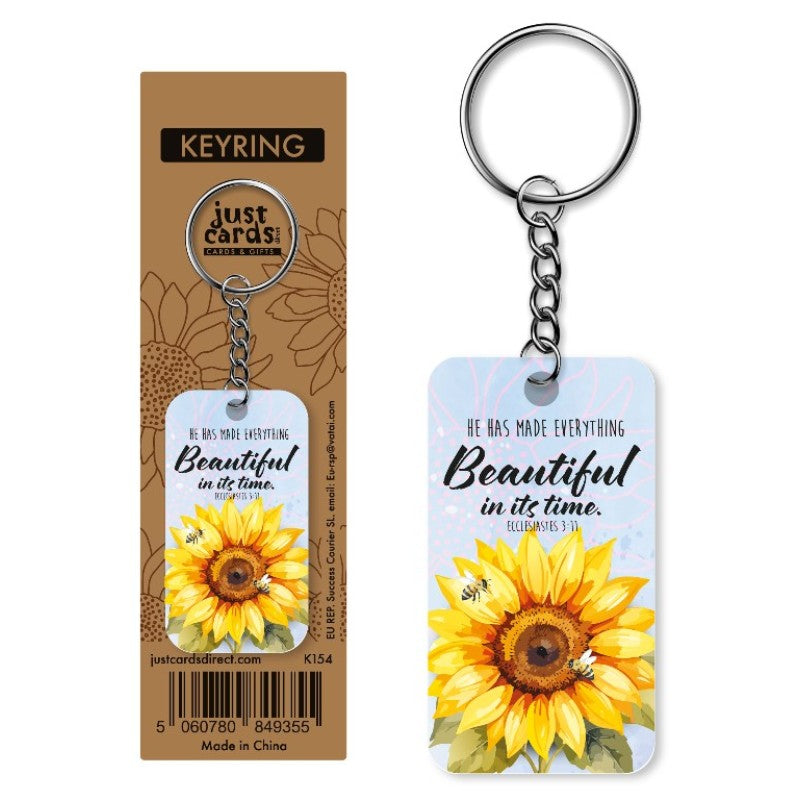 Watercolour Rest Christian keyring reading "He leads me beside still waters. He restores my soul" Psalm 23:2-3, with packaging