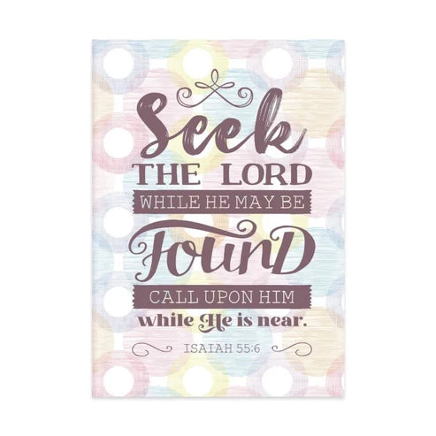 Seek the Lord hardcover Christian journal with pastel cover and Isaiah 55:6 in hand-lettered script