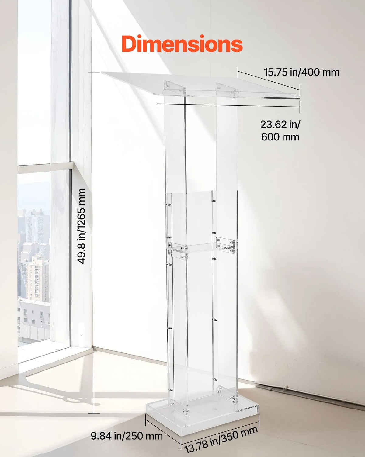 Acrylic Podium Stand - Portable Church Lectern with Storage Shelf-RTA