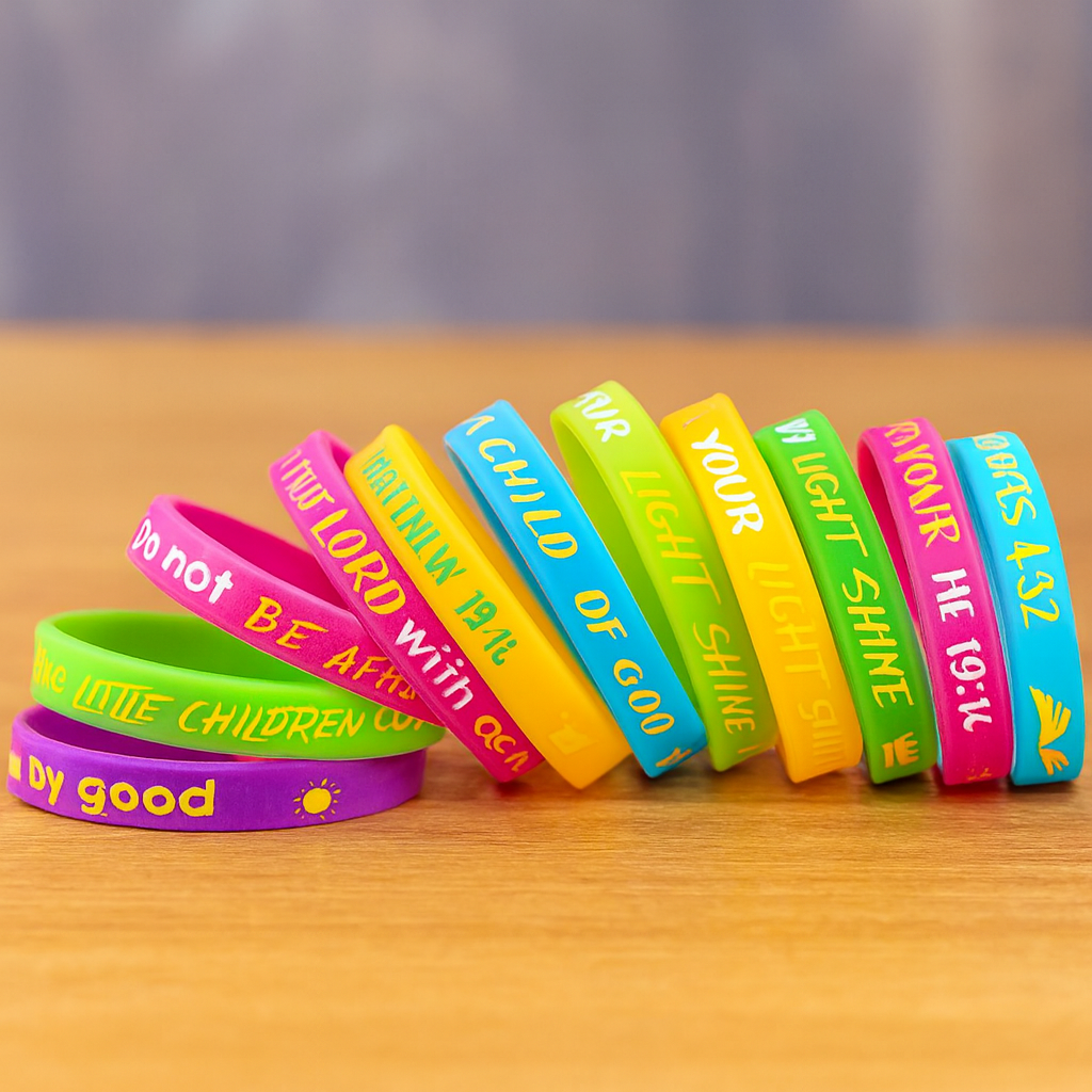 Silicone Bible Verse Bracelets - Colourful Religious Wristbands-Bungle Of 5 pieces