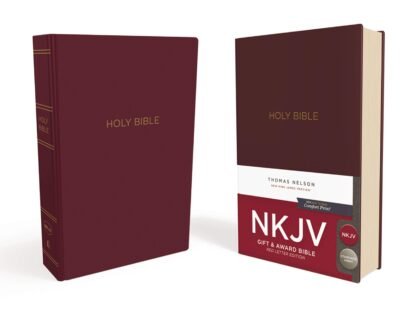 NKJV, Gift and Award Bible, Leather-Look, Burgundy, Red Letter Edition, Comfort Print Imitation Leather