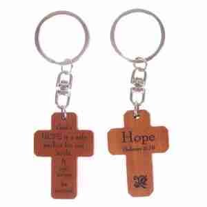 Mahogany Keyring Hope Cross - Shofar Christian Store